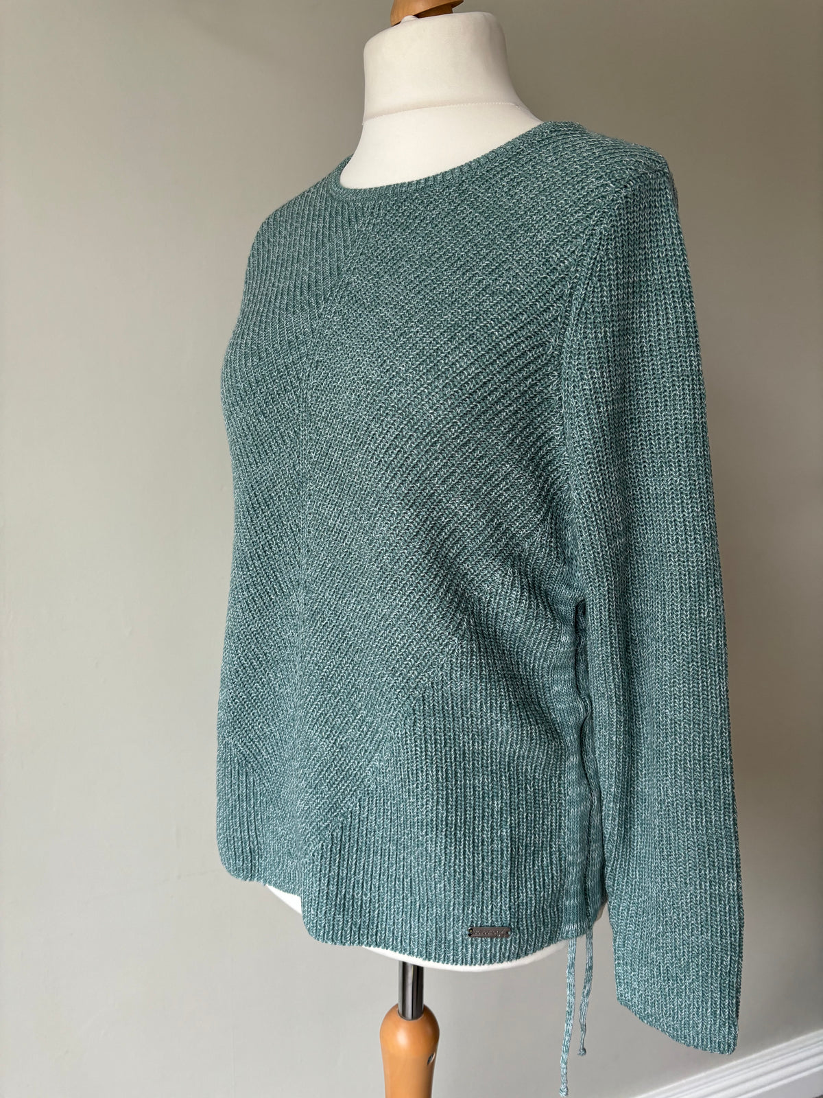 Green knit jumper with side ties by Creation L Size 16