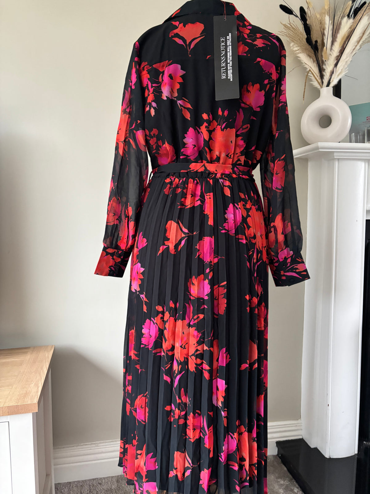 Red Floral Print Pleated Midi Dress by Kaleidoscope Size 14