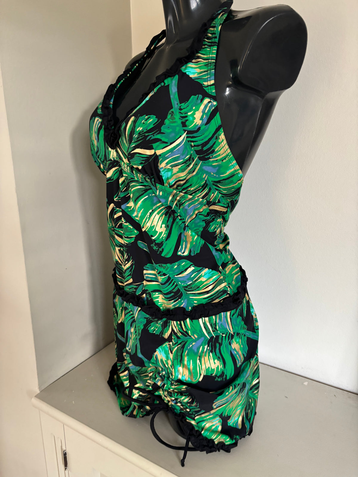 Green and black leaf short swim dress by Bonprix size 18