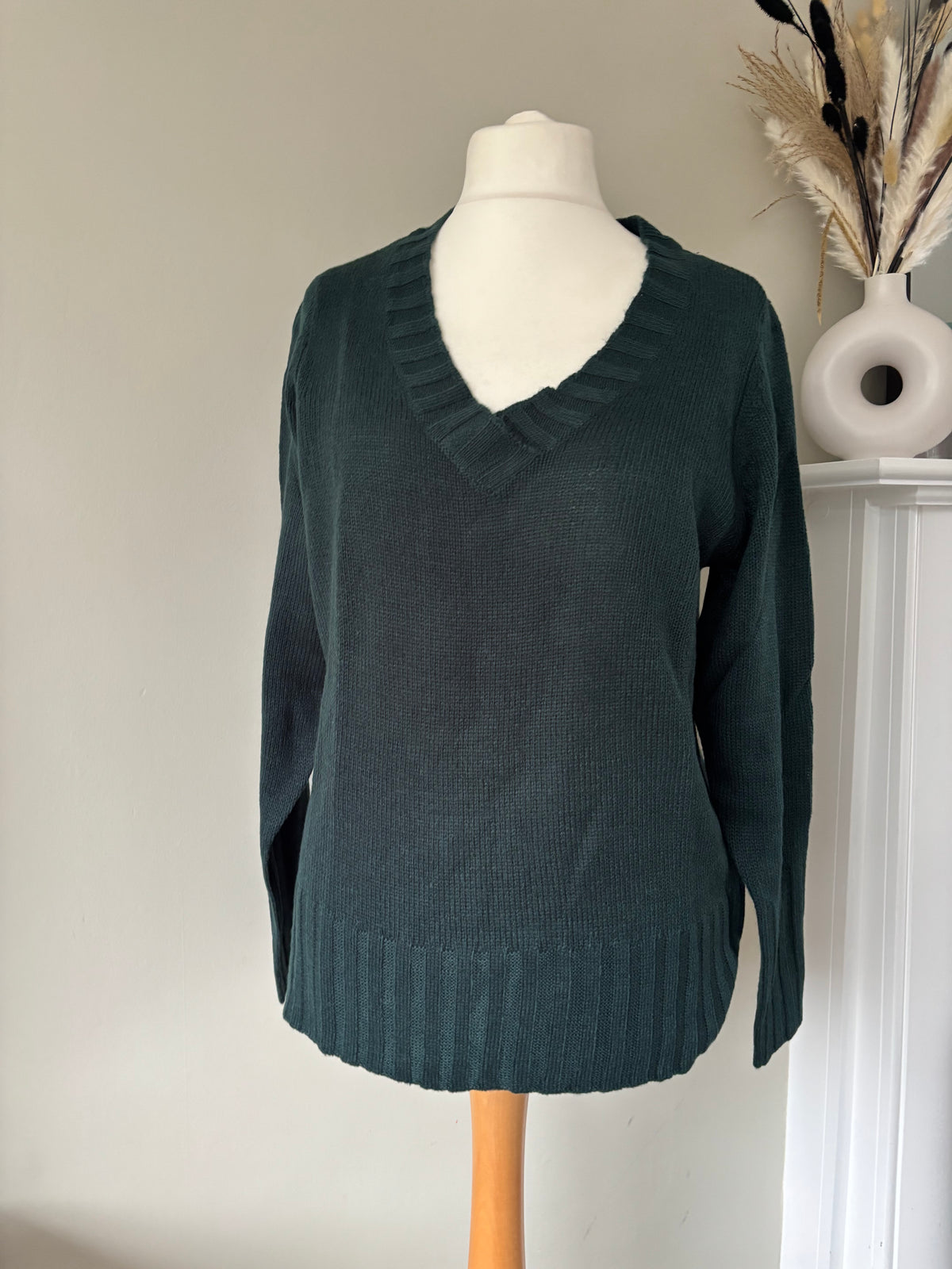 Drak green V-Neck Knit Jumper by Bonprix size 16/18