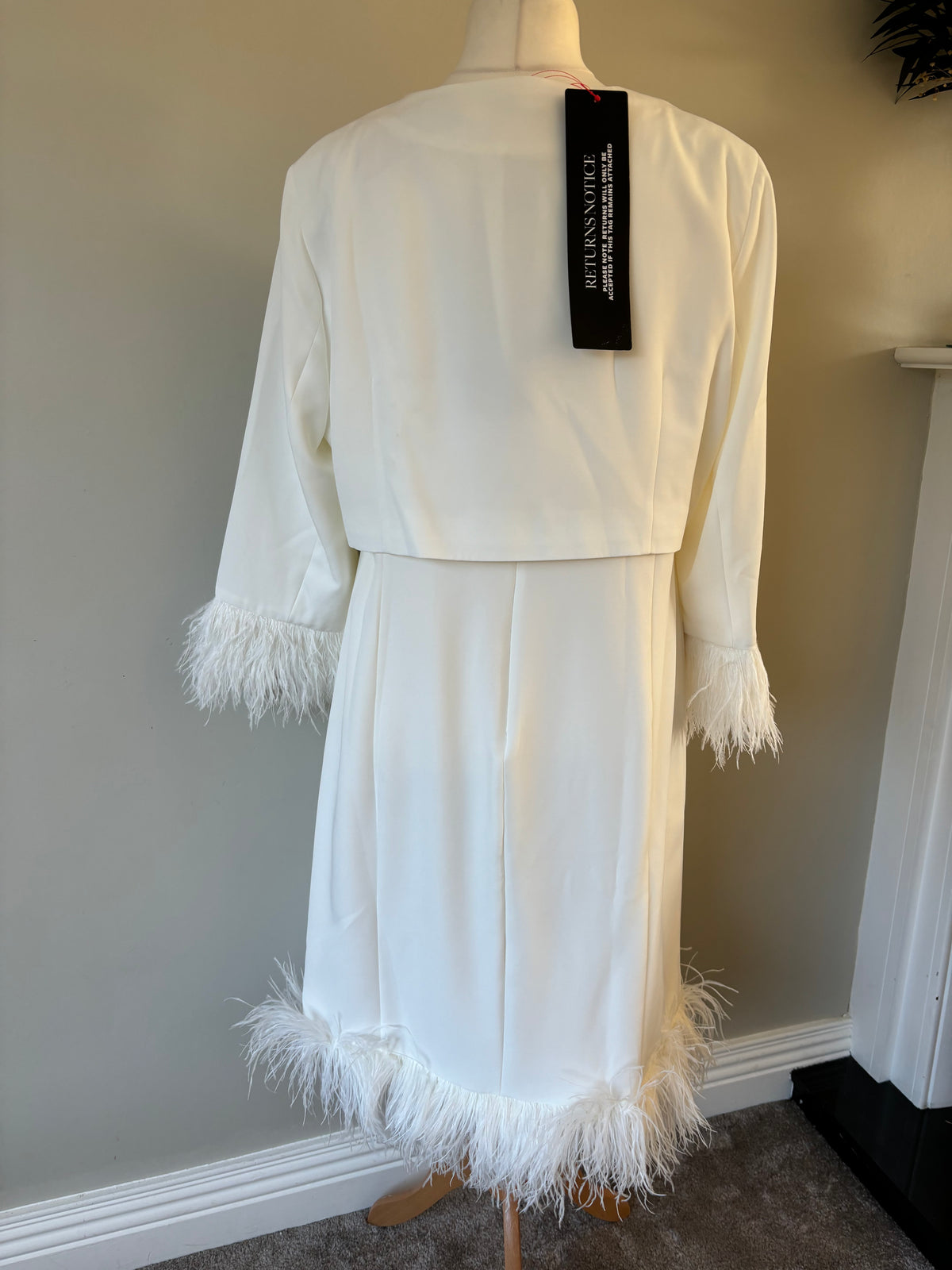 Feather Trim Ivory Dress and Jacket by Kaleidoscope Size 20