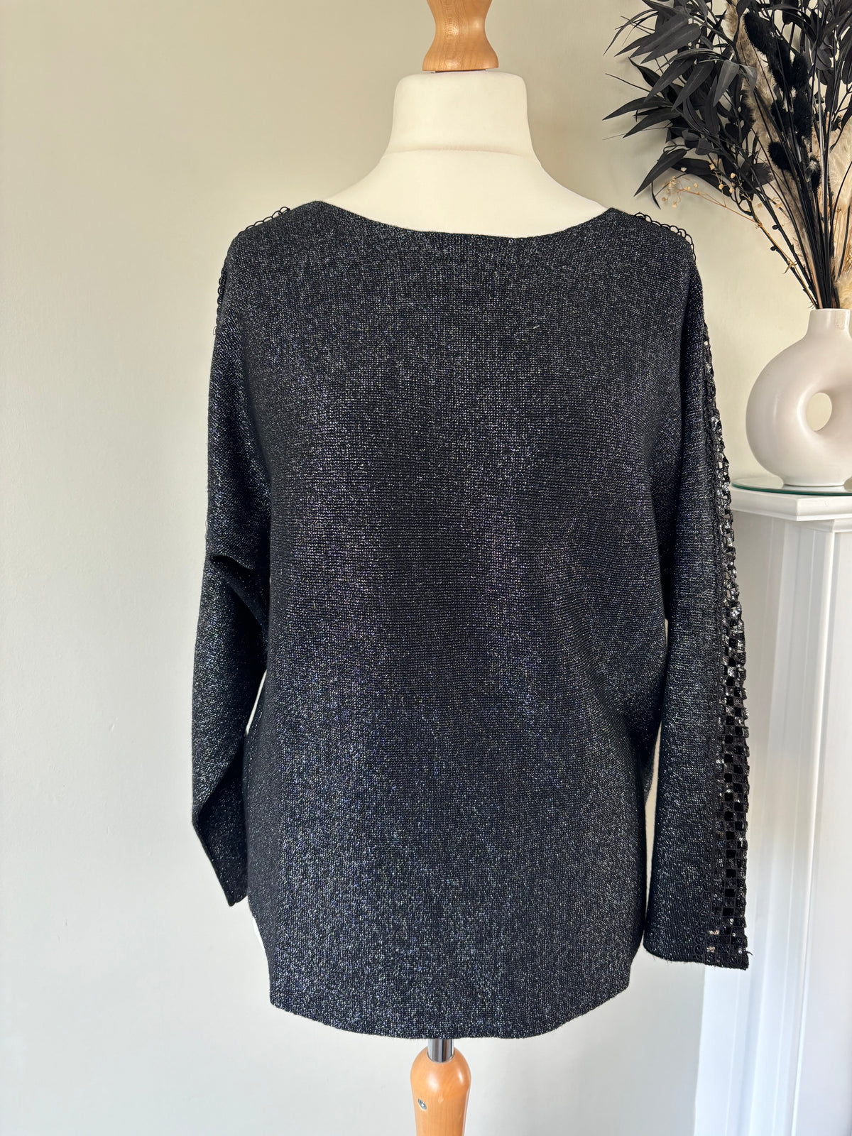 Metallic Lace Sleeve Knit Pullover by Isabel London Size 10