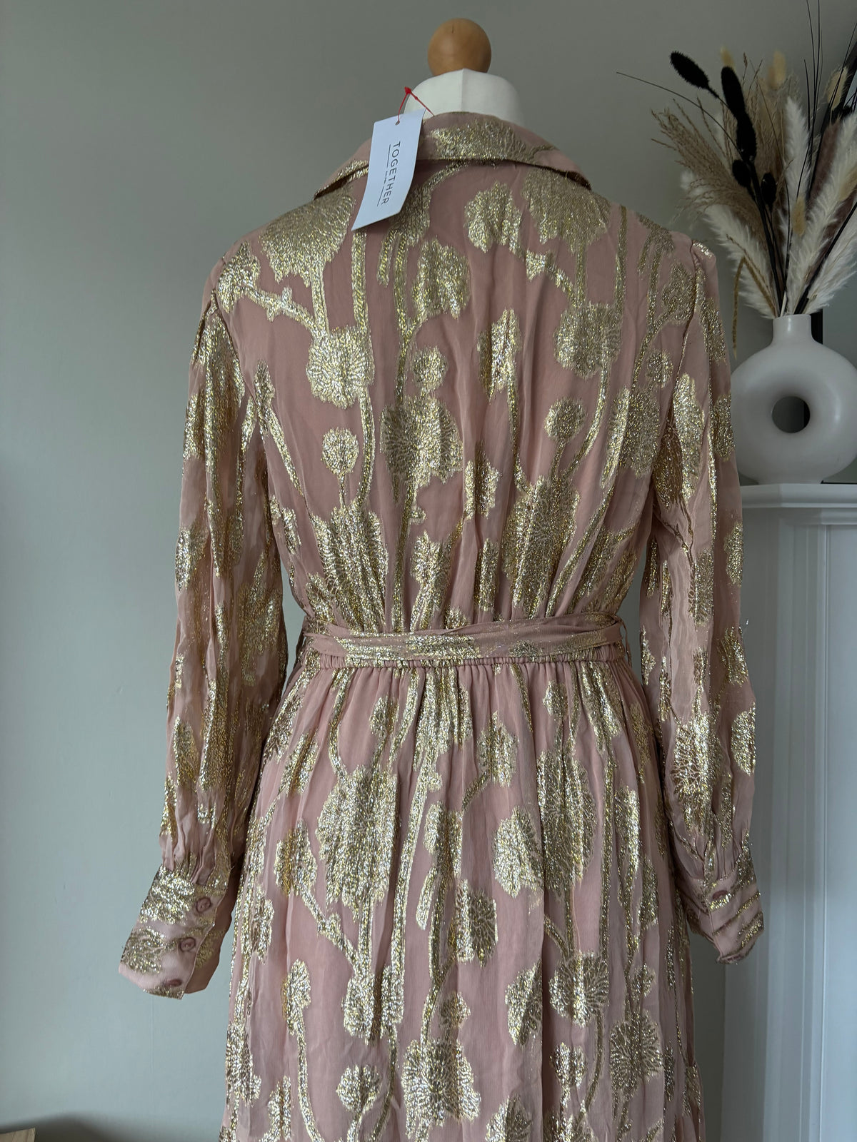 Gold Jacquard Maxi Shirt Dress By Together  size 14