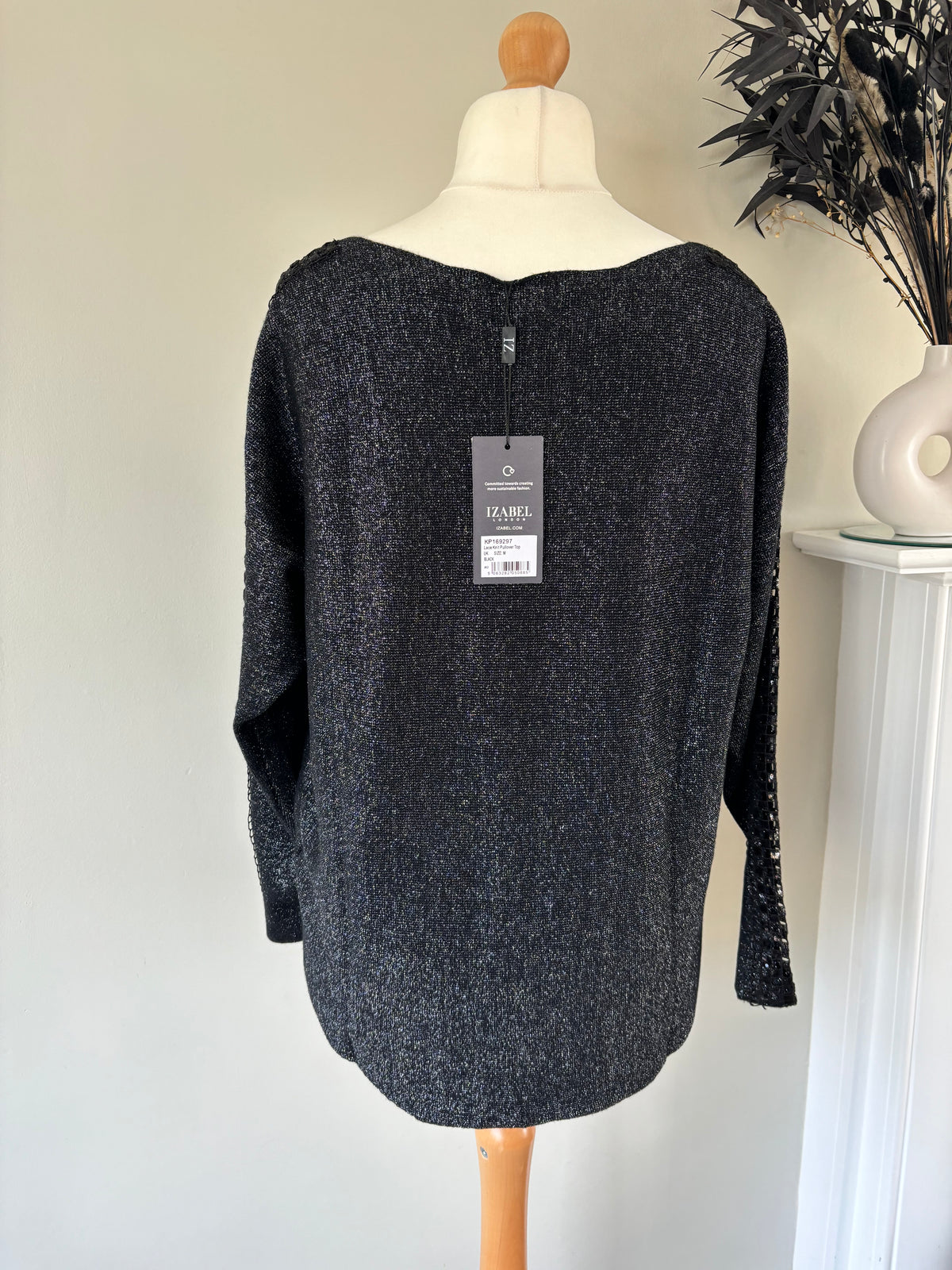 Metallic Lace Sleeve Knit Pullover by Isabel London Size 10