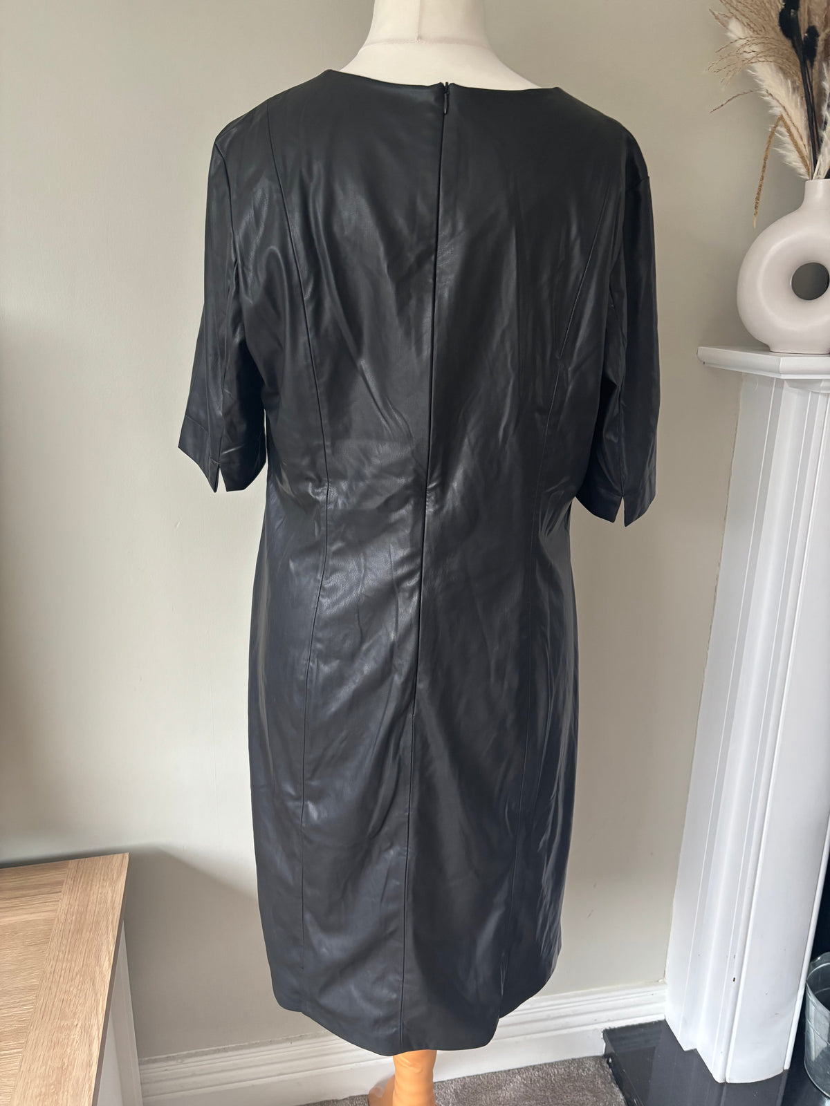 Black Faux Leather Zip Dress by Freemans size 20