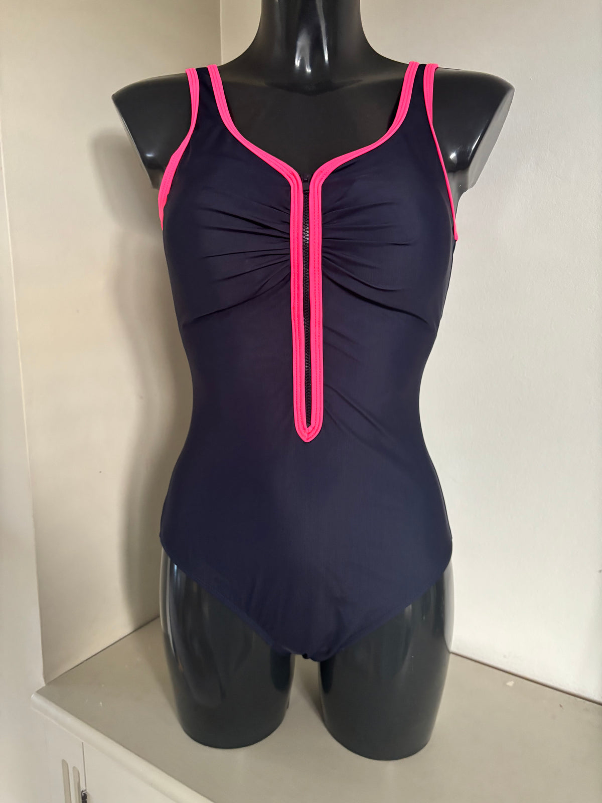 Black and pink zip front swimsuit by bonprix size 12