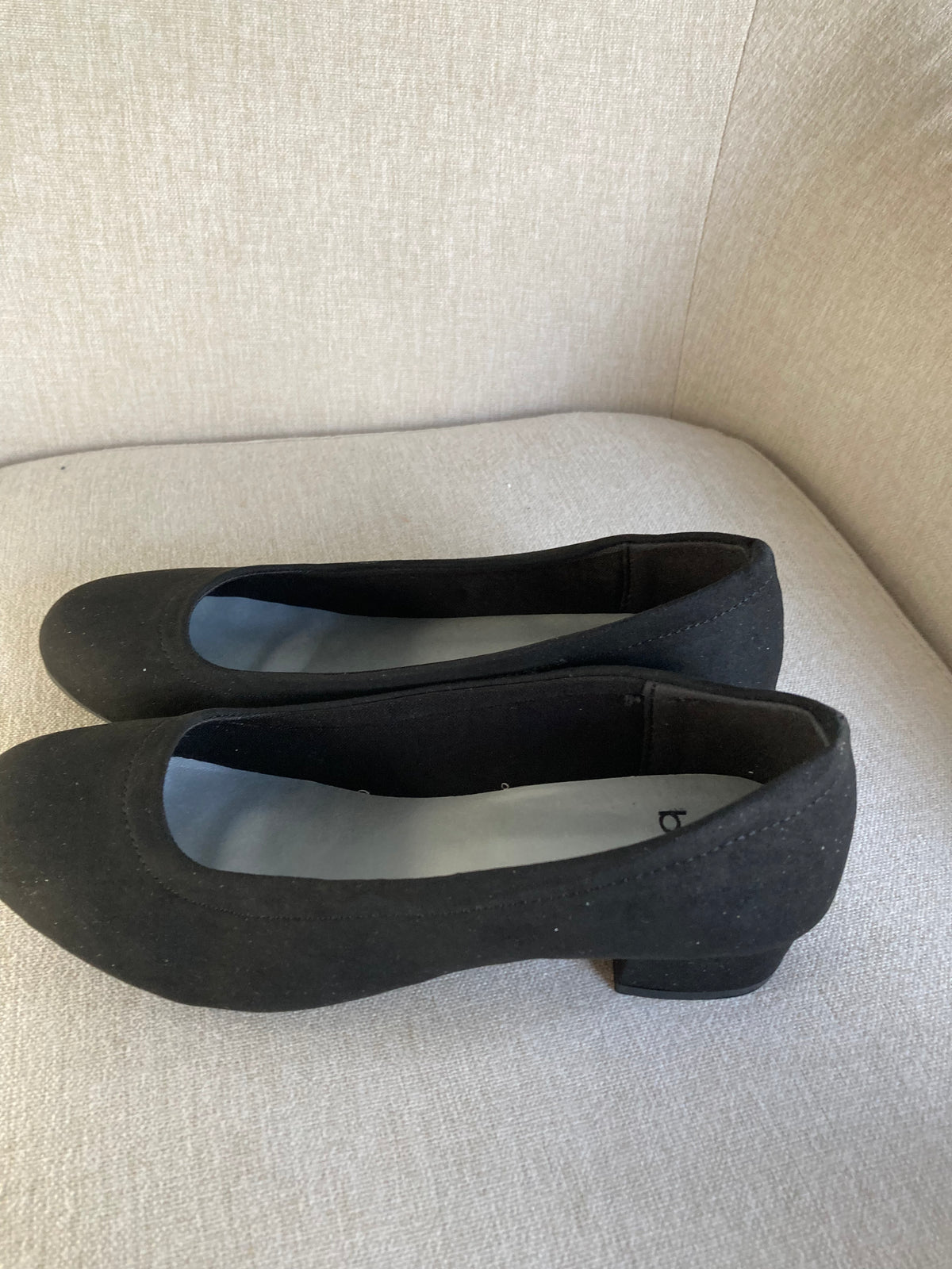 Black suede block heels by BPC size 5