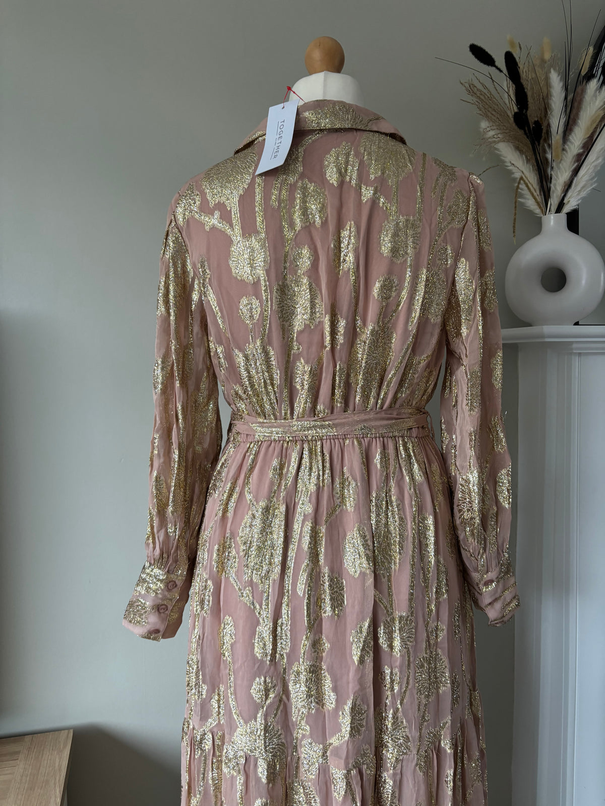 Gold Jacquard Maxi Shirt Dress By Together  size 14