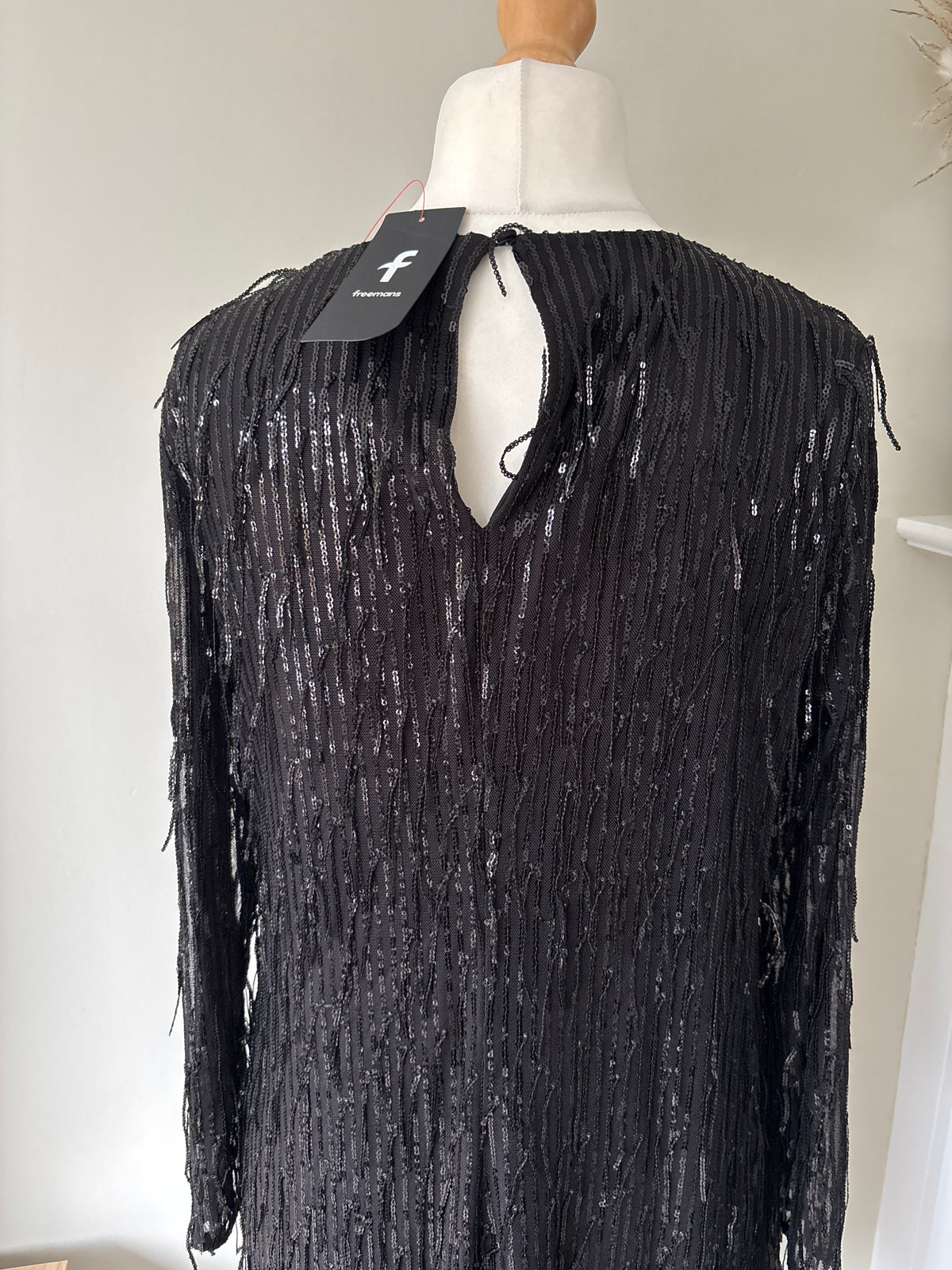 Black Sequin Fringe Dress by Freemans size 14