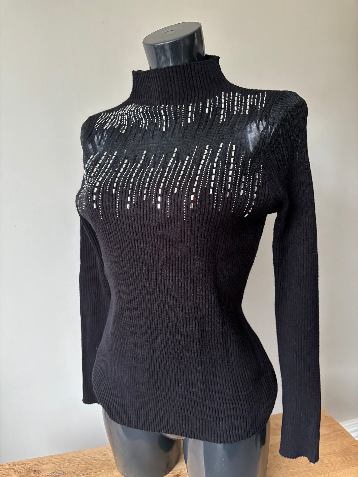 Black Knitted Diamante High Neck Jumper by Quiz Size 16