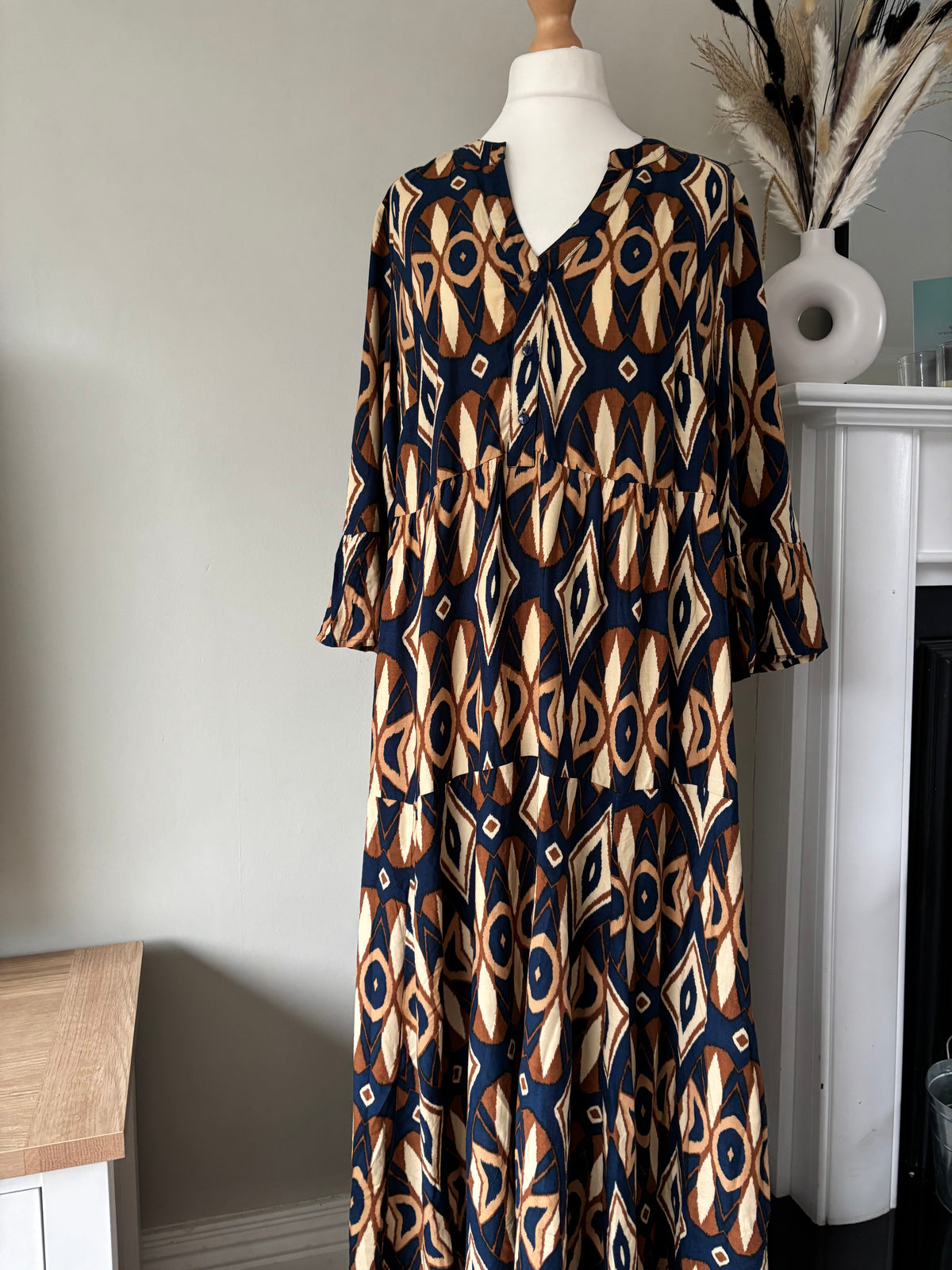 Printed Three-Quarter Length Sleeve Maxi Dress by Aniston Size 20