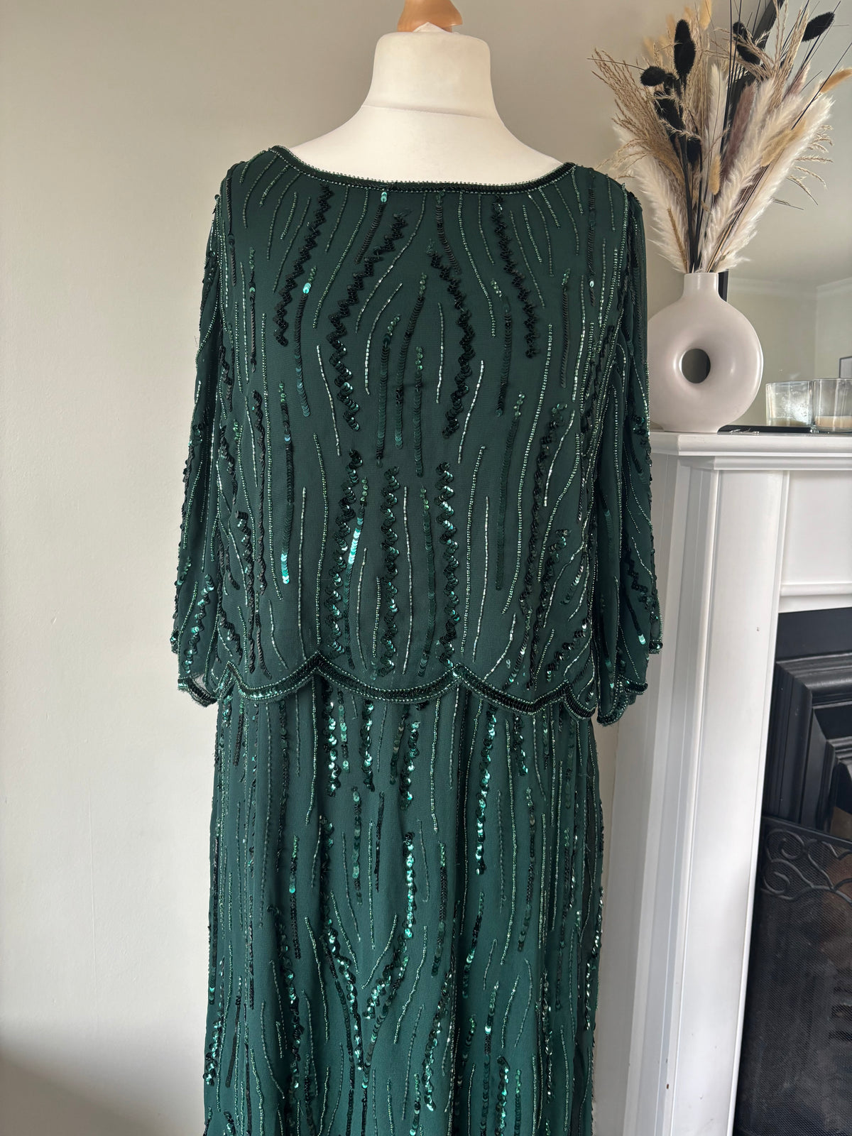 Forest Green Beaded Hi Low Hem Dress Size 22 by Together