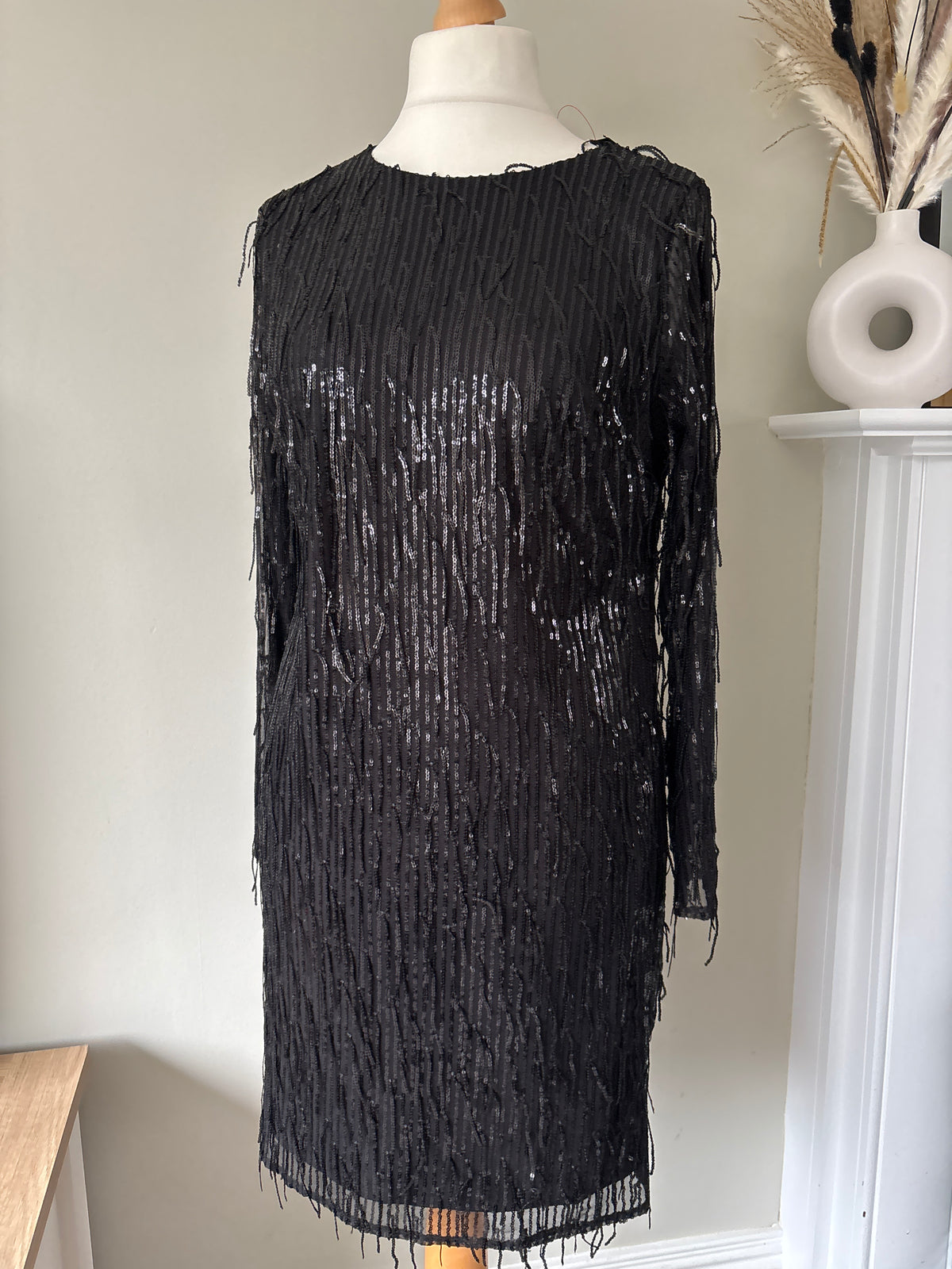 Black Sequin Fringe Dress by Freemans size 14