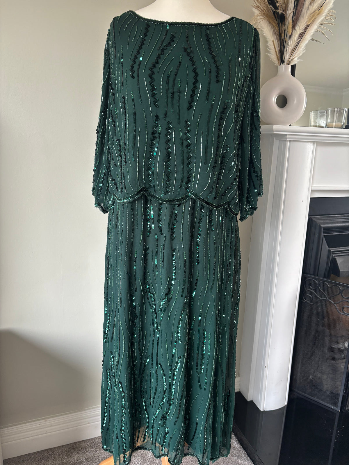 Forest Green Beaded Hi Low Hem Dress Size 22 by Together