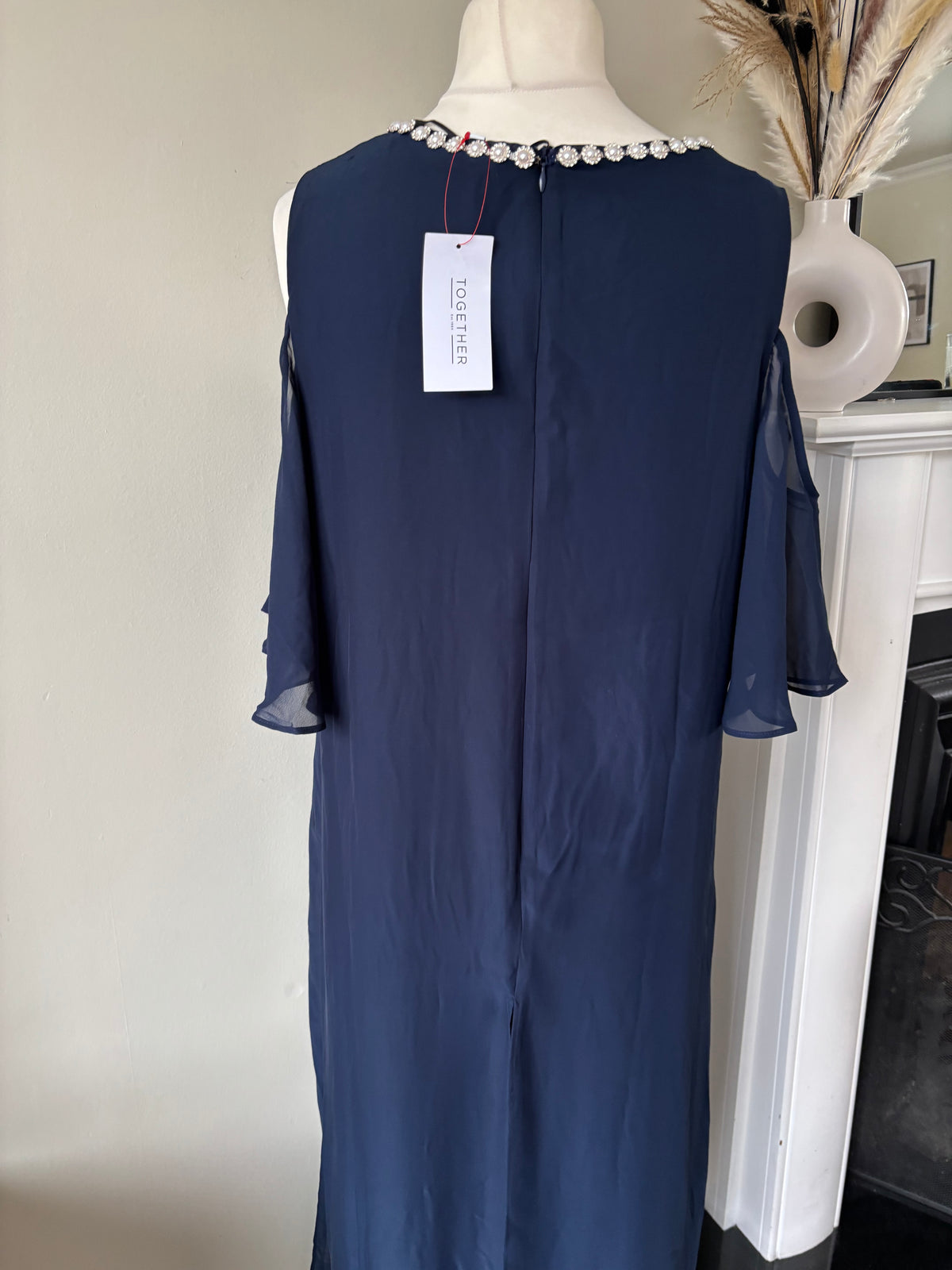 Navy Split Front Cold Shoulder Maxi Dress by Together size 20