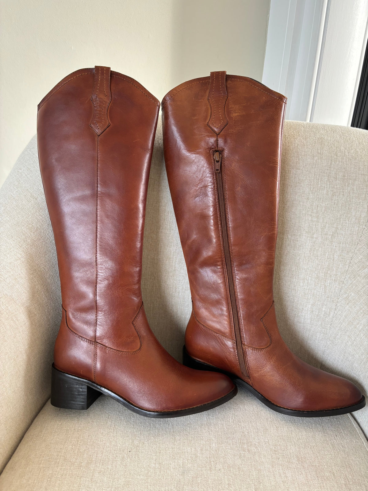 Tan Leather Ferns Knee High Boots by Ravel Size 5