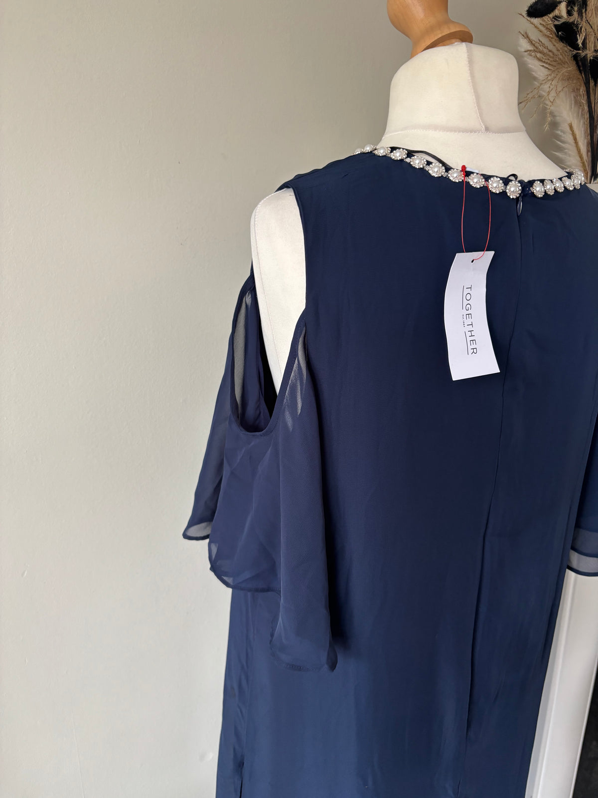 Navy Split Front Cold Shoulder Maxi Dress by Together size 20