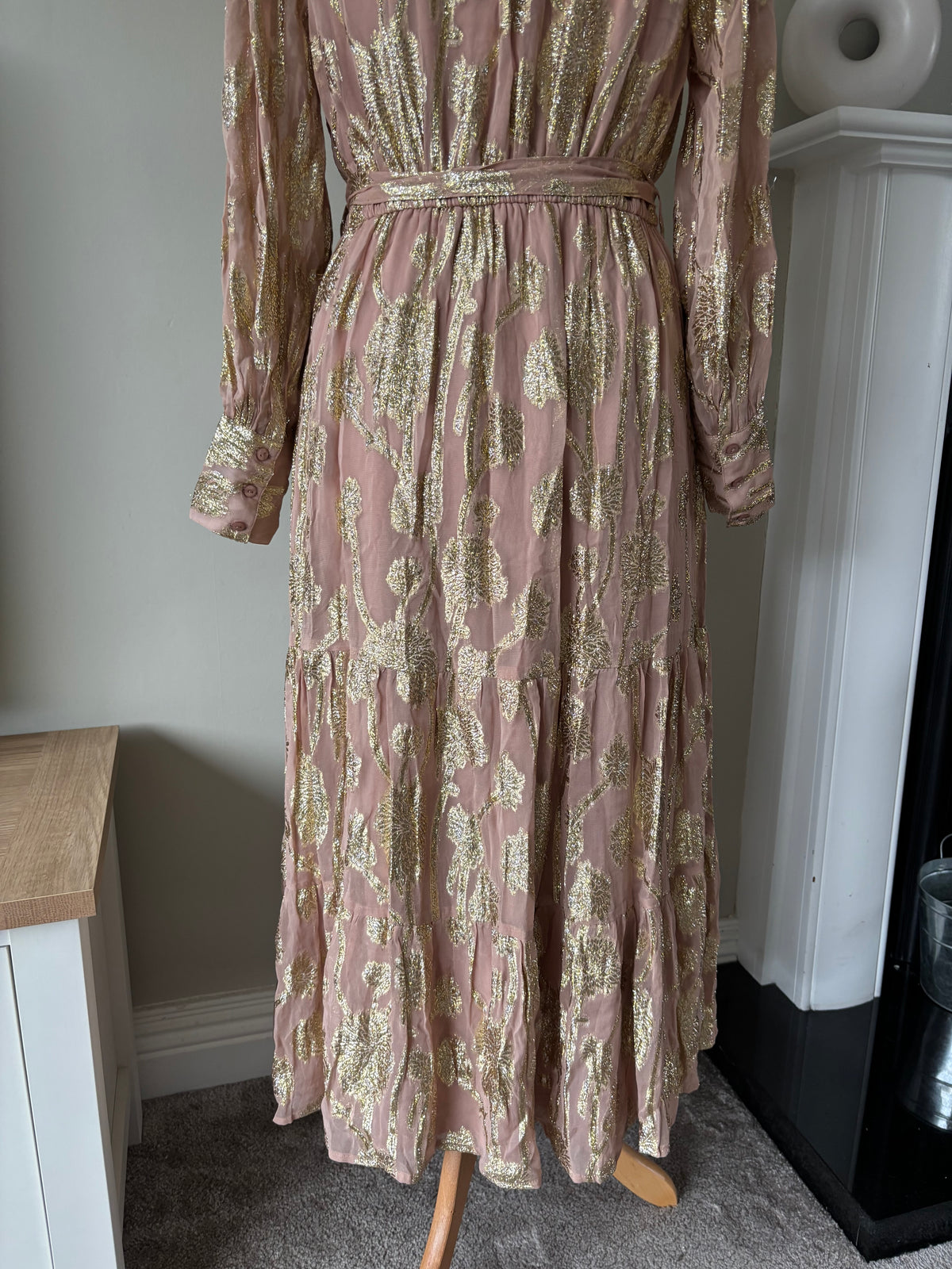 Gold Jacquard Maxi Shirt Dress By Together  size 14