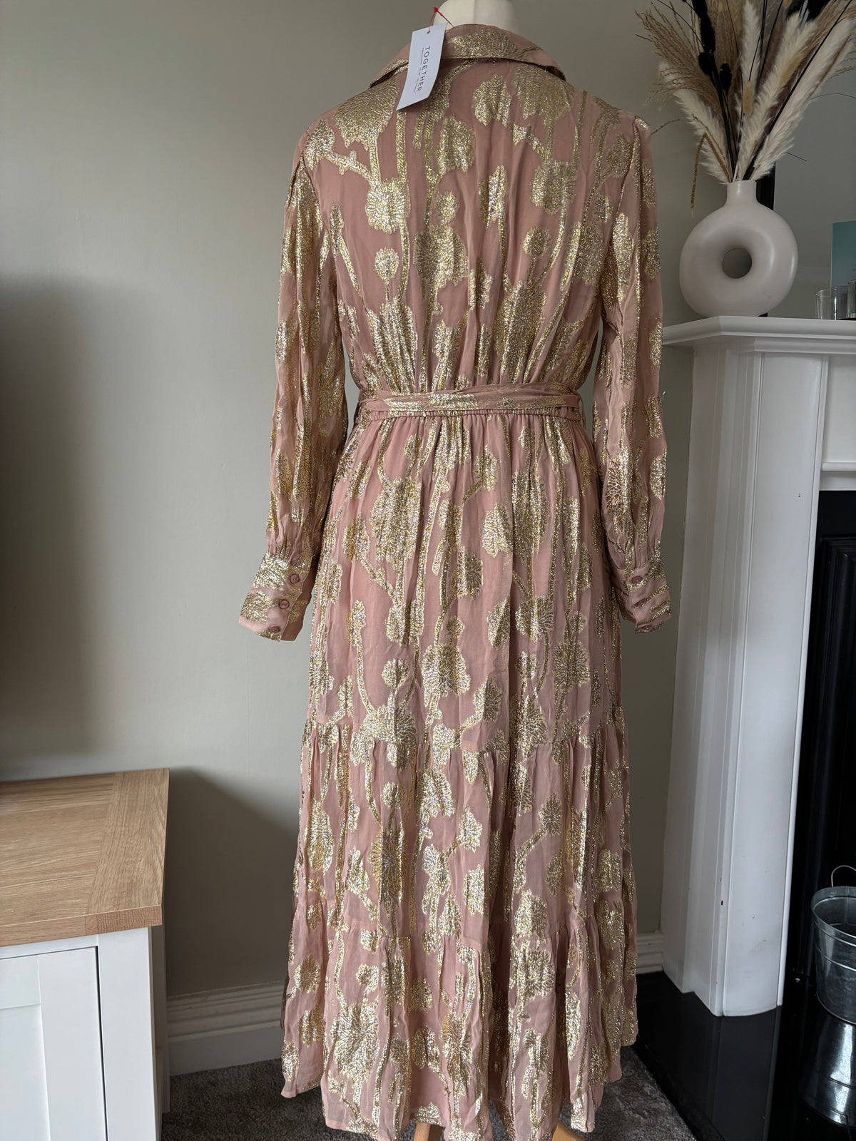 Gold Jacquard Maxi Shirt Dress By Together  size 14