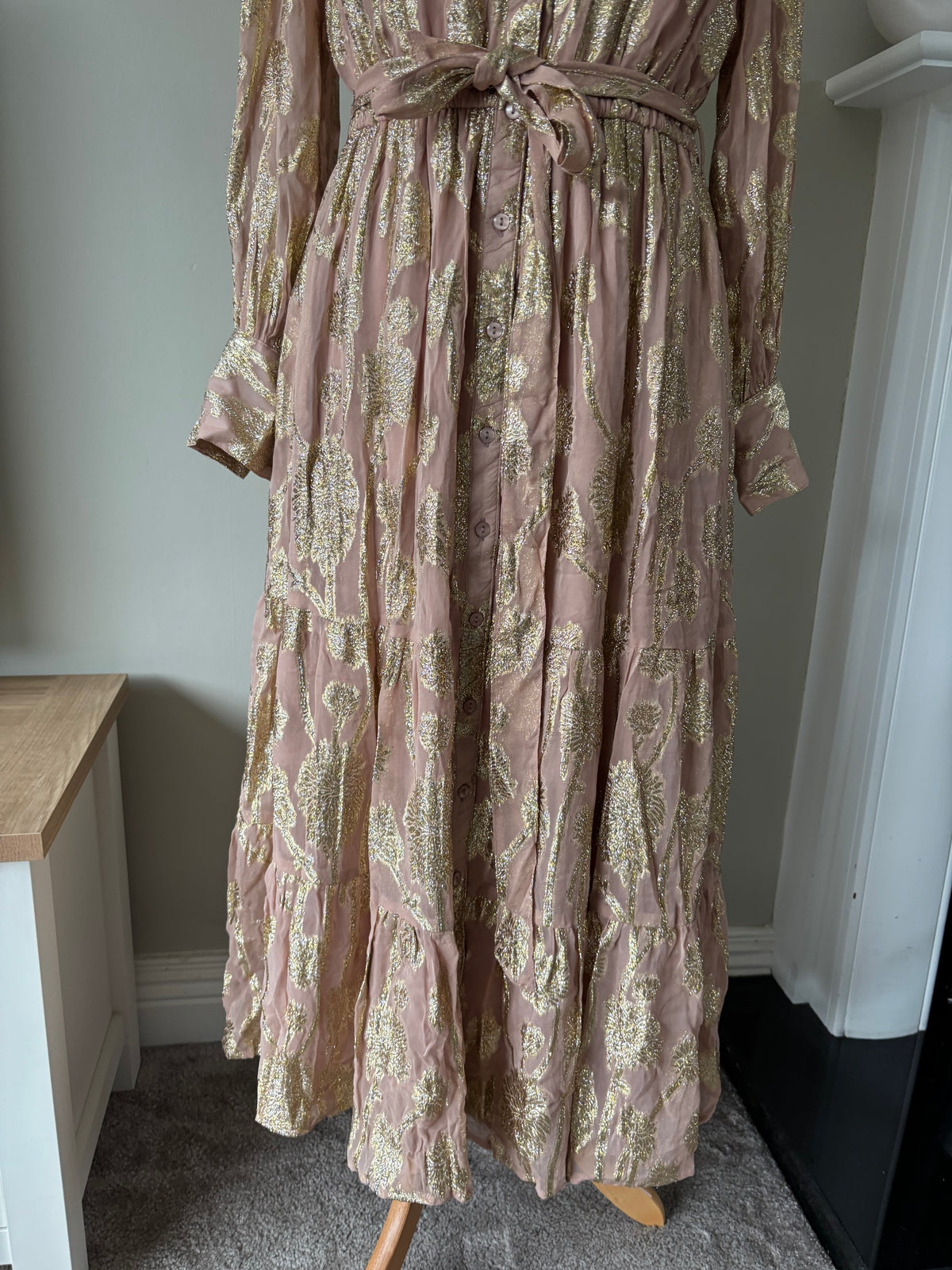 Gold Jacquard Maxi Shirt Dress By Together  size 14