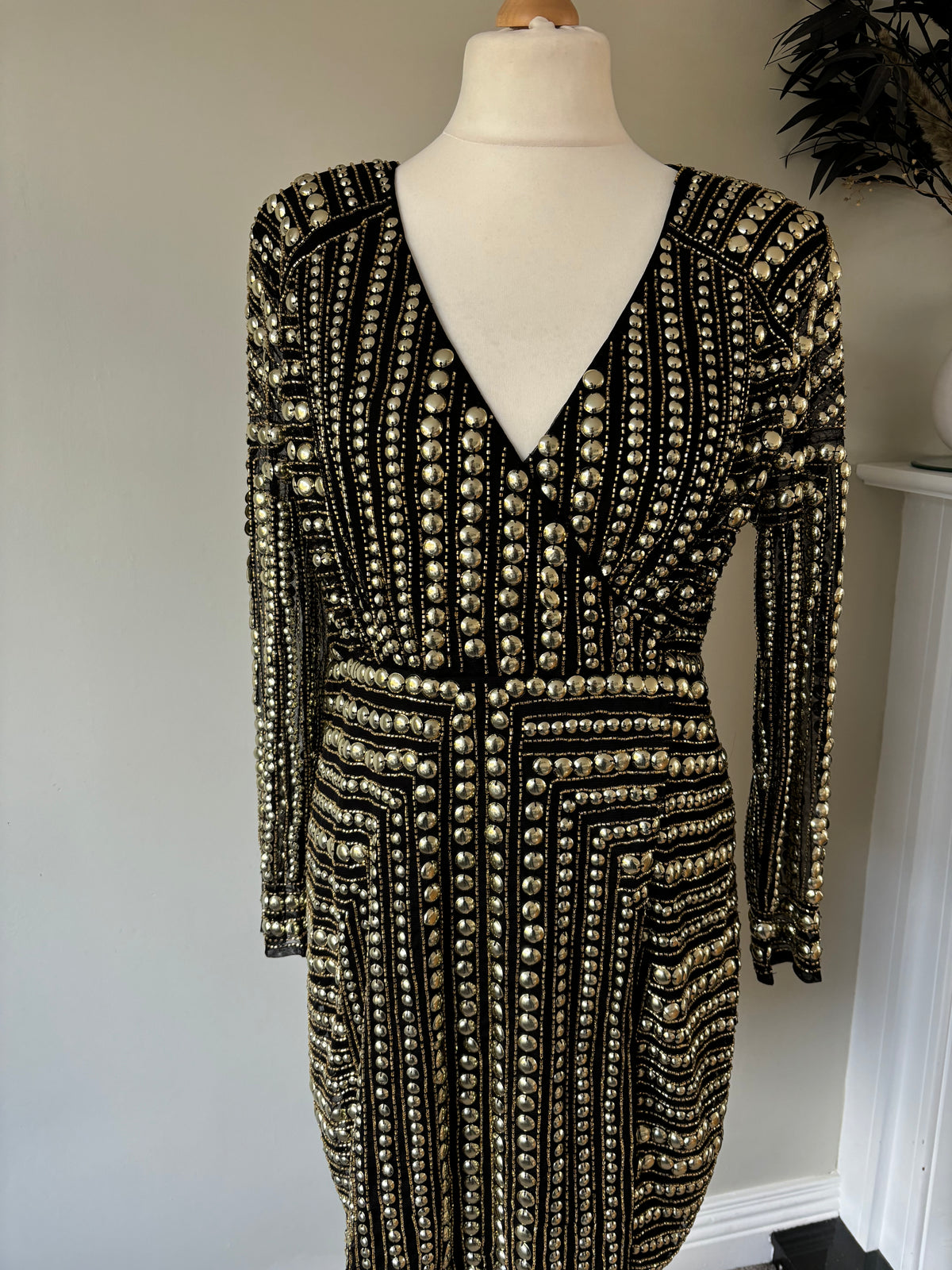 Black & Gold Embellished Wrap Dress STAR by Julien Macdonald Size 14