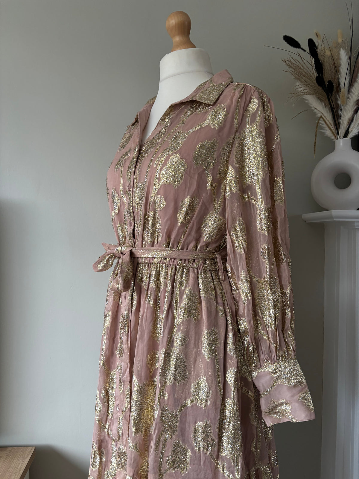 Gold Jacquard Maxi Shirt Dress By Together  size 14