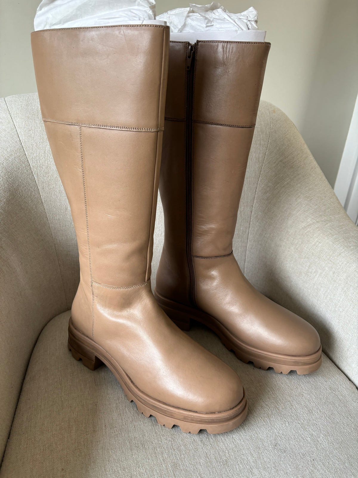 Kaleidoscope Cleated Leather Long Boots Size 8