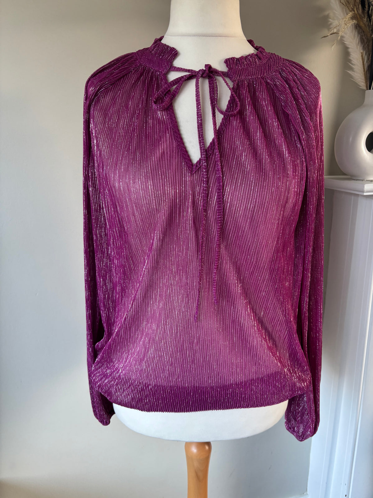 Pink Plisse Tie Neck Blouse by Kaleidoscope size 16