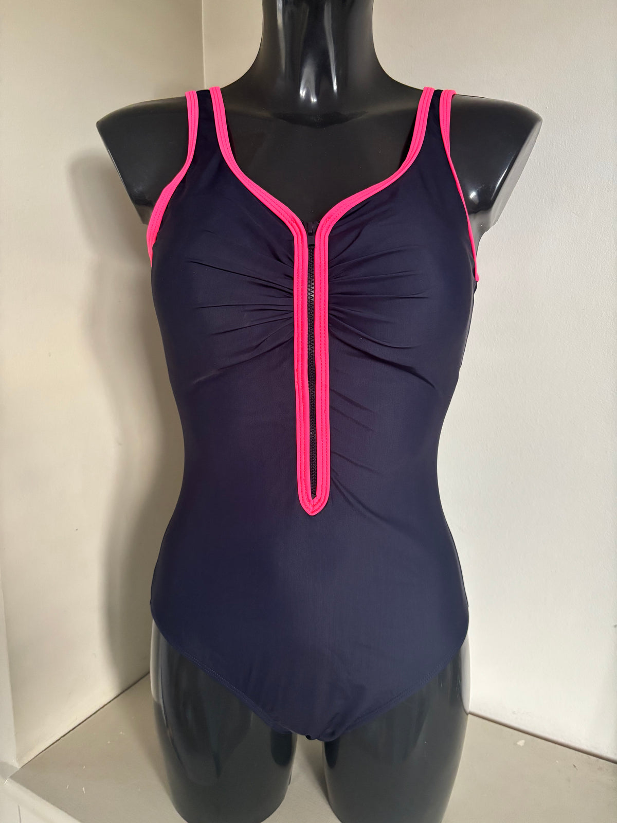 Black and pink zip front swimsuit by bonprix size 12