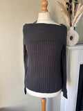 Anthracite Fold Over Bardot Knitted Jumper by AX Paris Size 10/12