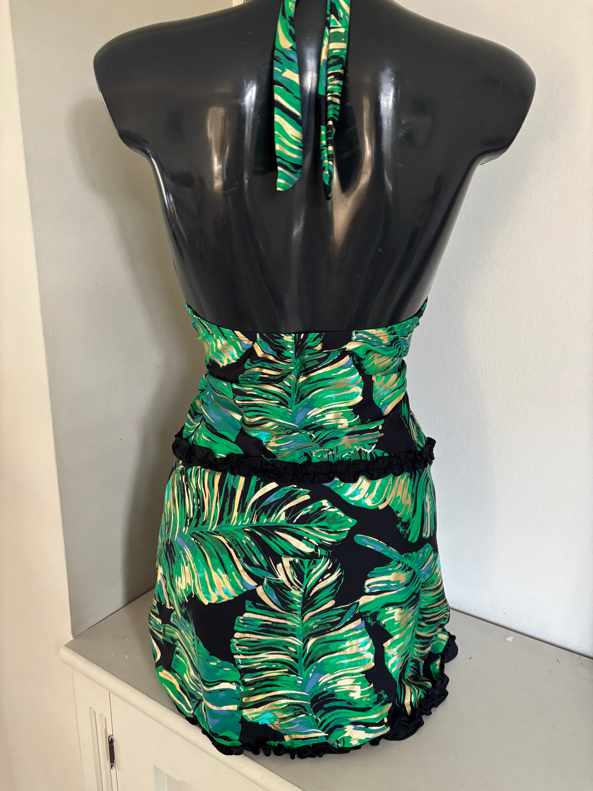 Green and black leaf short swim dress by Bonprix size 18