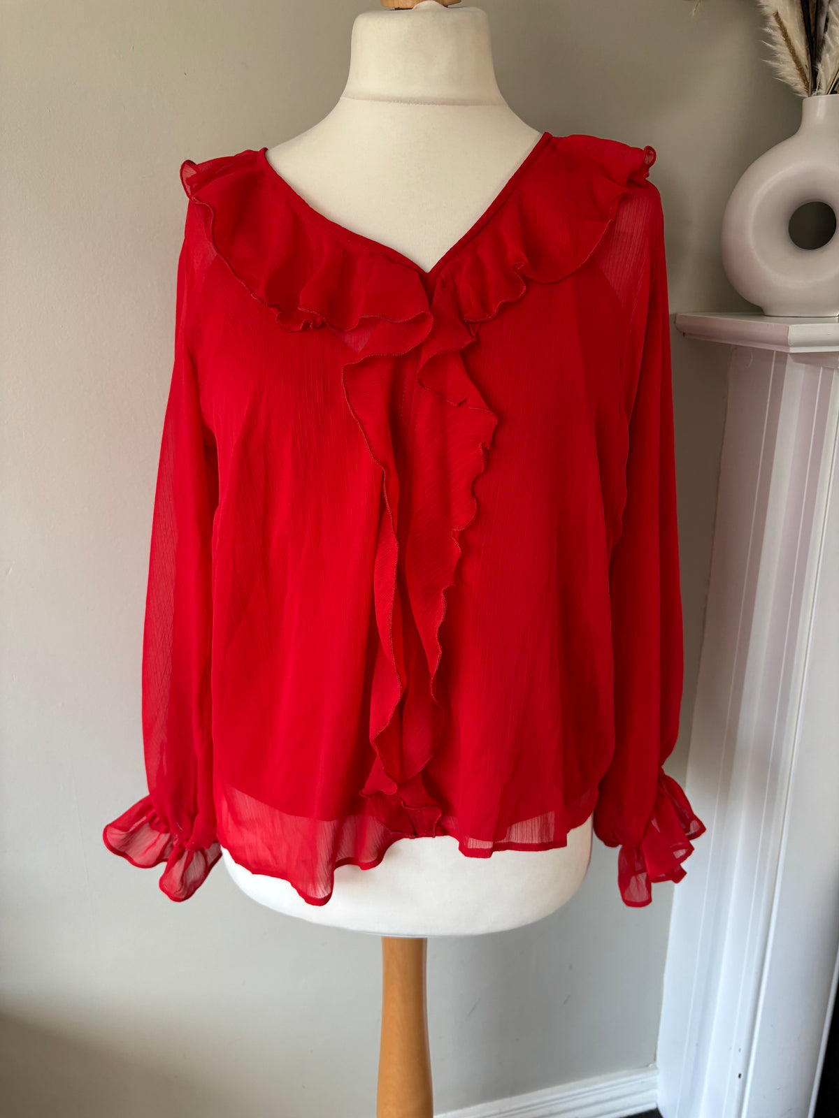 Two piece red ruffle blouse by Kaleidoscope size 14