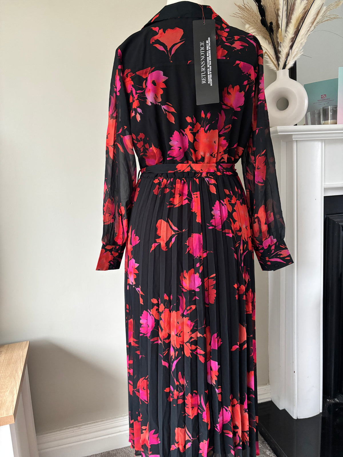 Red Floral Print Pleated Midi Dress by Kaleidoscope Size 14