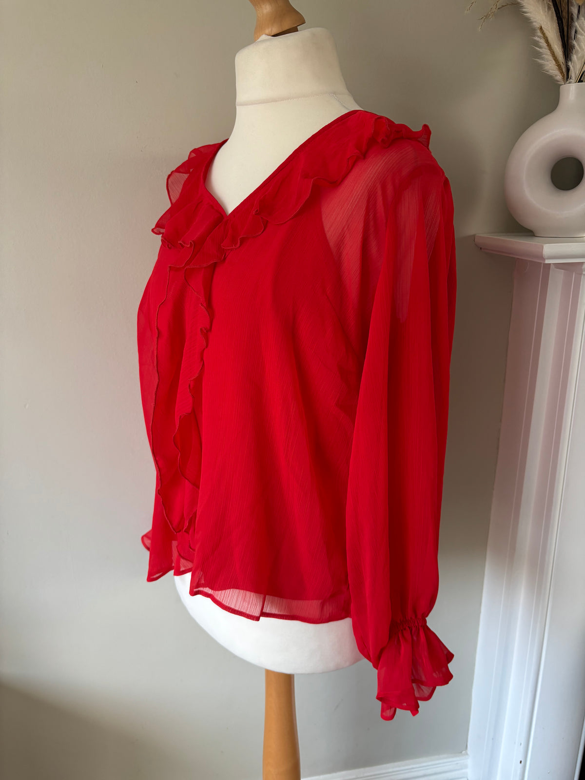 Two piece red ruffle blouse by Kaleidoscope size 14