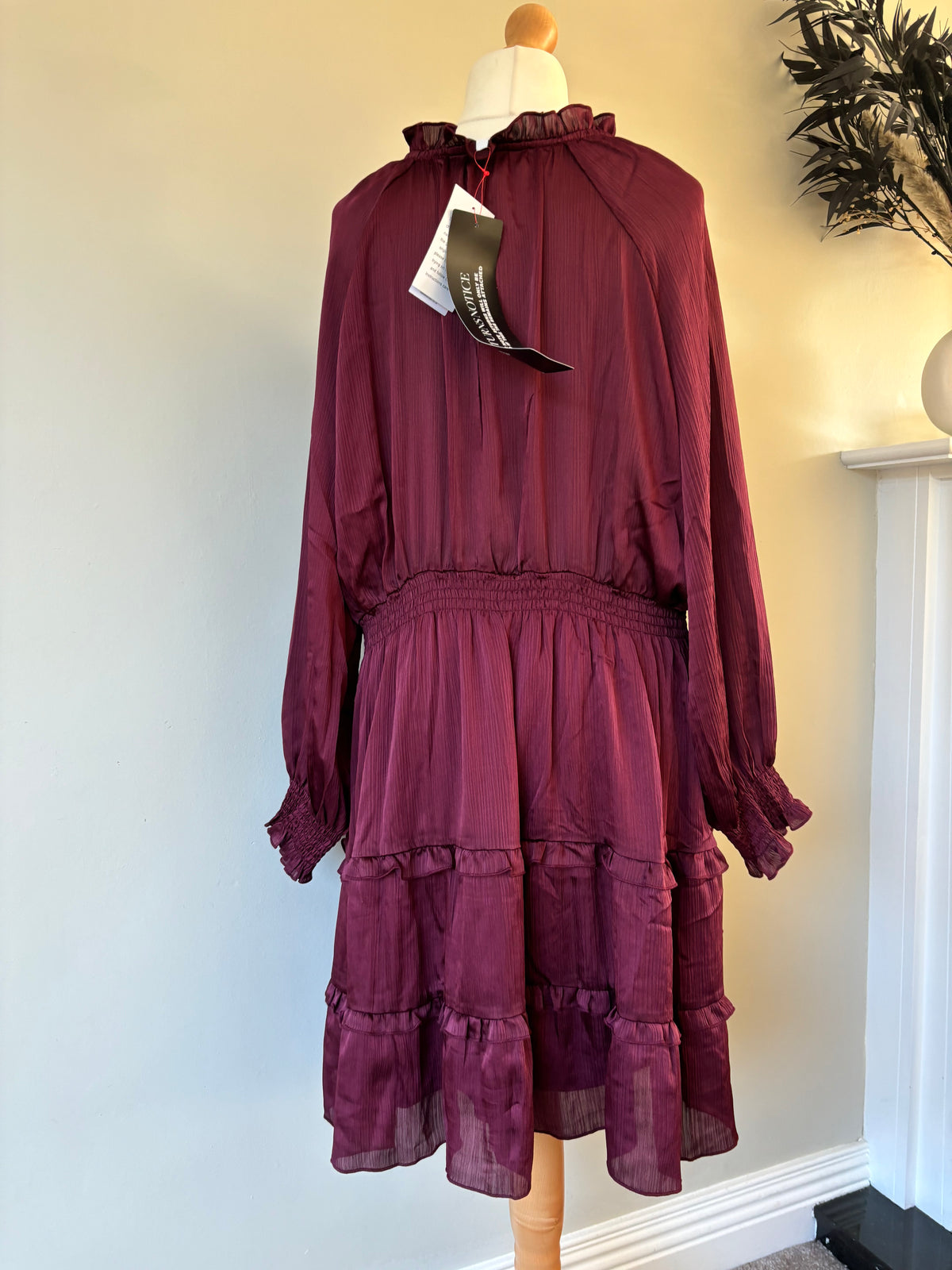 Berry Satin Tiered Dress by Together