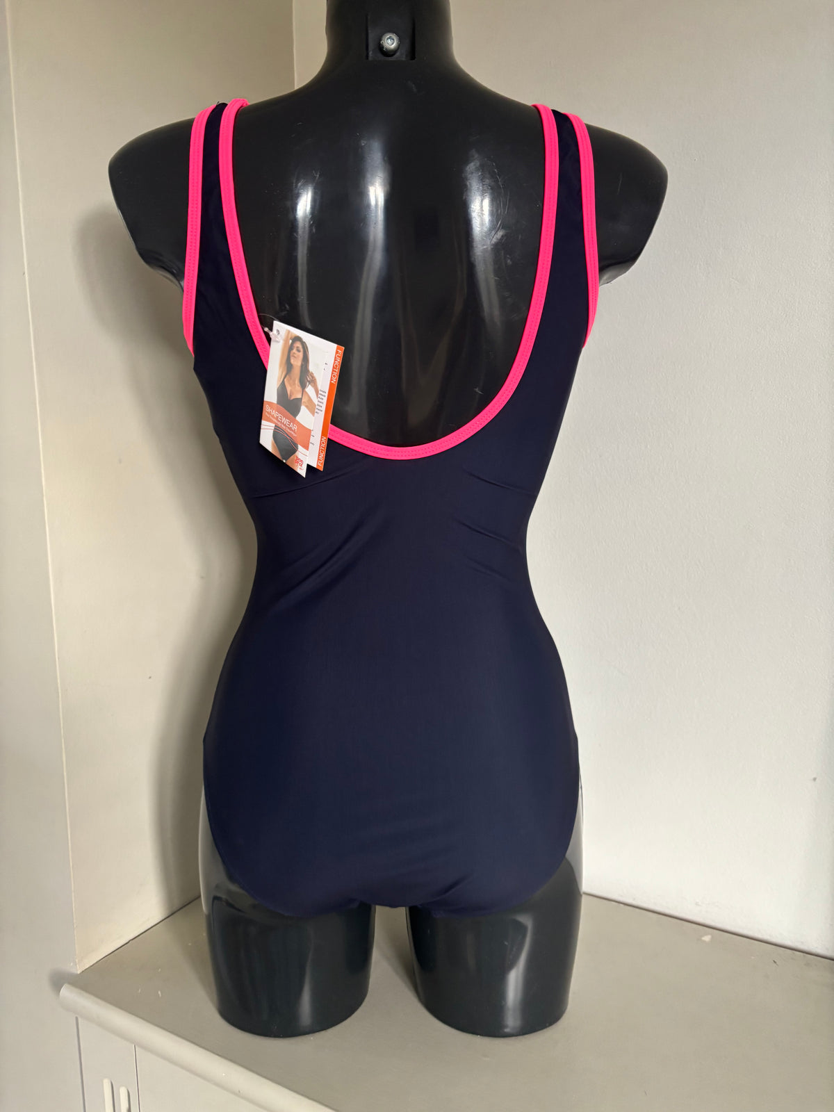 Black and pink zip front swimsuit by bonprix size 12