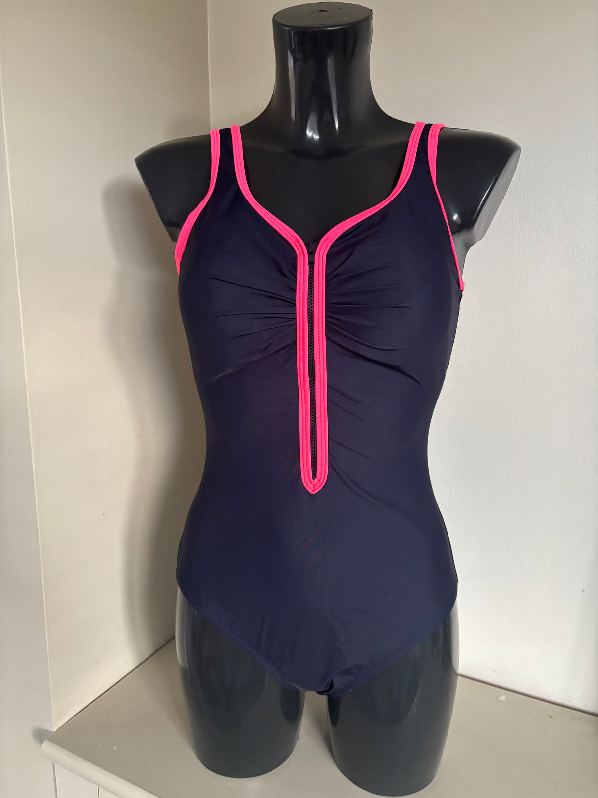 Black and pink zip front swimsuit by bonprix size 12