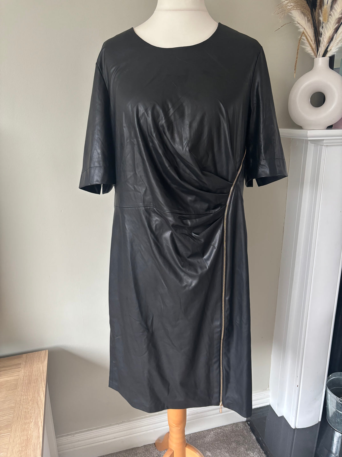 Black Faux Leather Zip Dress by Freemans size 20