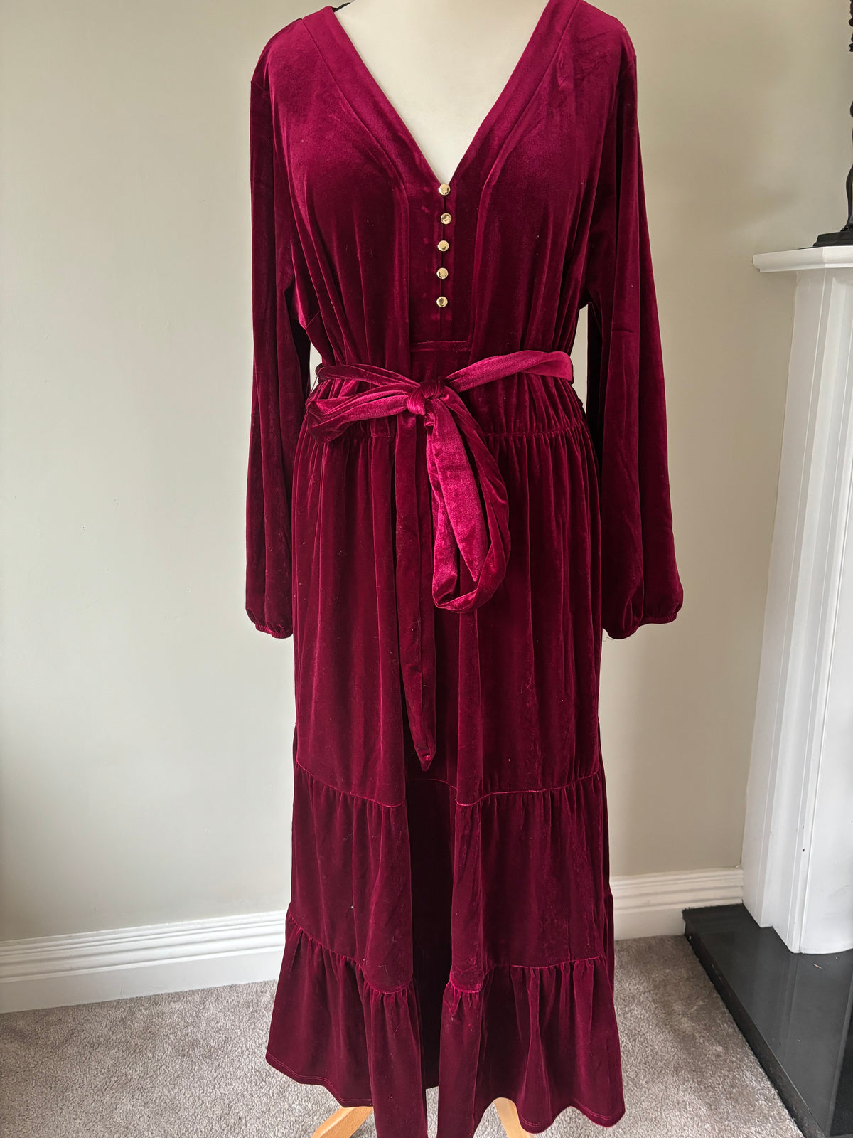 Berry Velour Tiered Midi Dress by Together Size 20