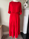 Kaleidoscope Red Bardot Tiered Maxi Dress Size 10