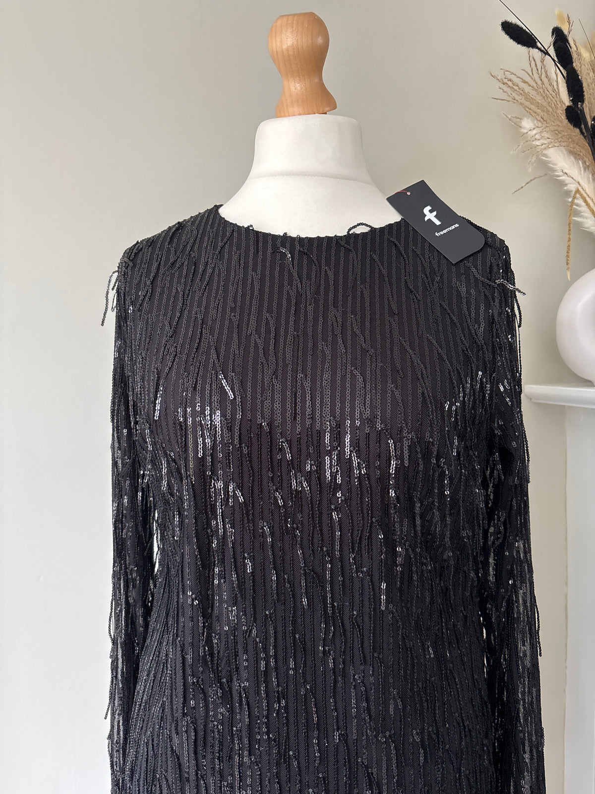 Black Sequin Fringe Dress by Freemans size 14