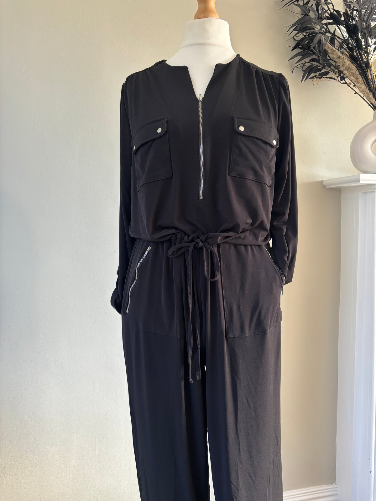 Relaxed Black Jersey Jumpsuit by FreemanS Size 16