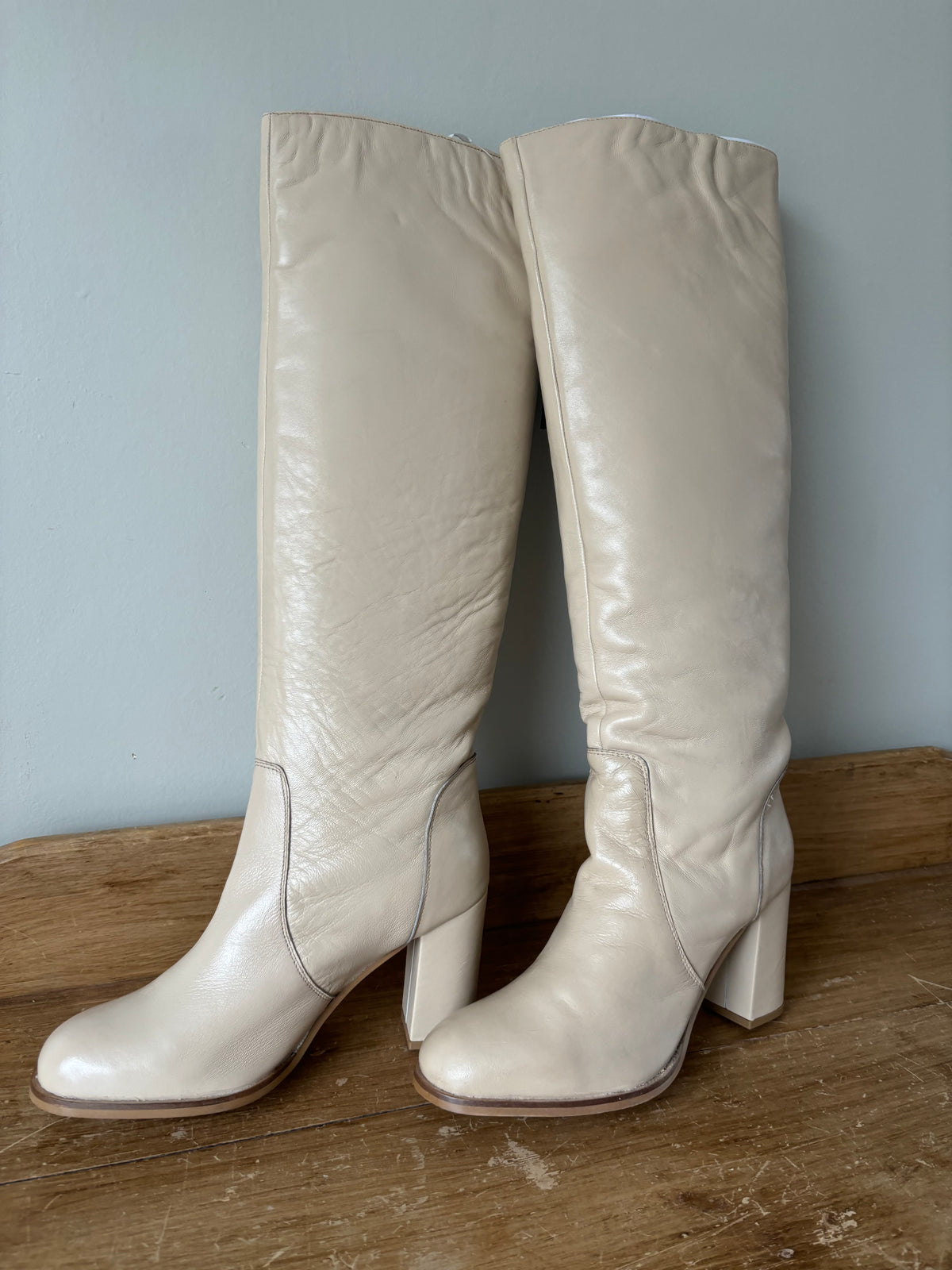 Kaleidoscope cream block heeled boots Size 5