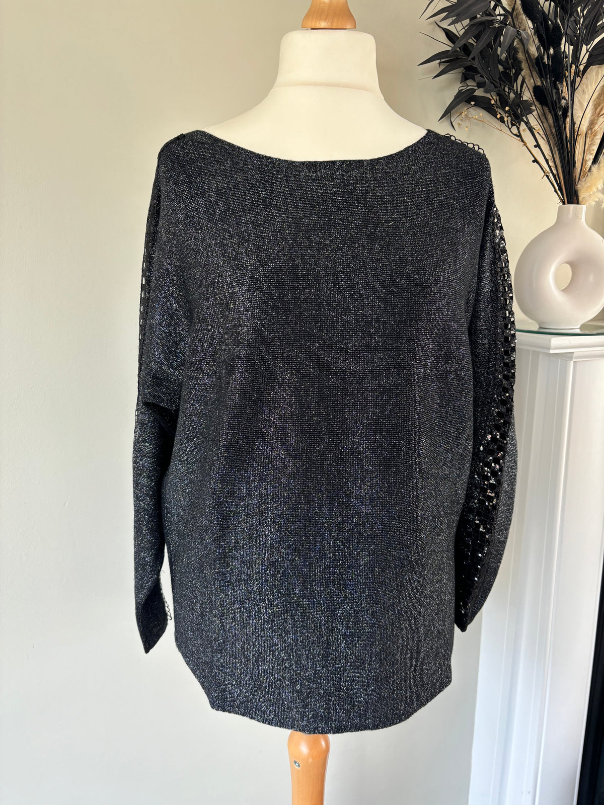 Metallic Lace Sleeve Knit Pullover by Isabel London Size 10