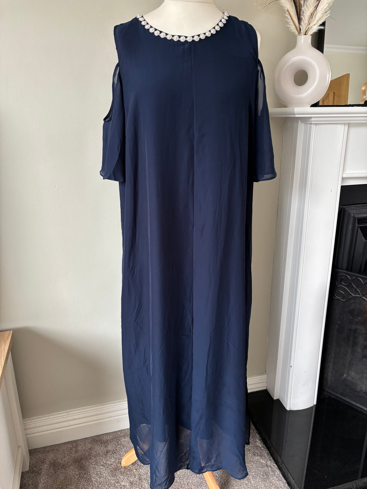 Navy Split Front Cold Shoulder Maxi Dress by Together size 20