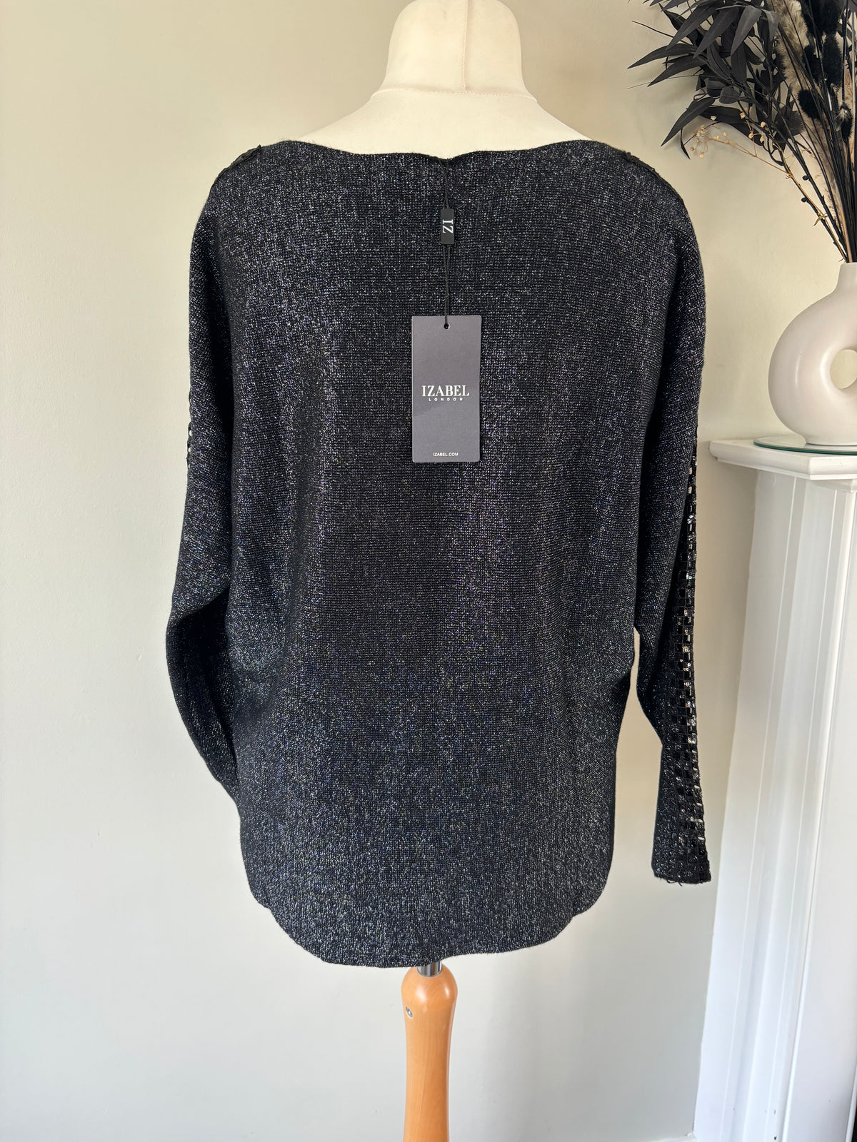 Metallic Lace Sleeve Knit Pullover by Isabel London Size 10