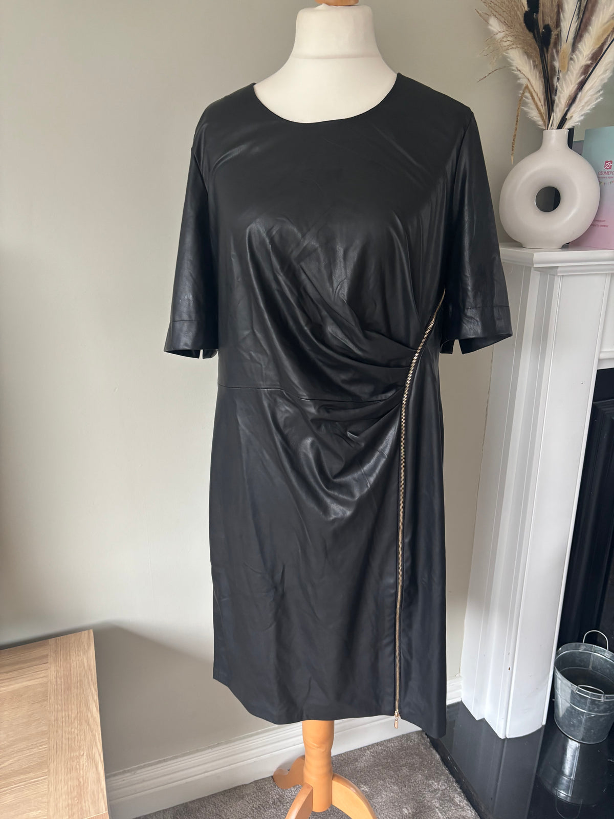 Black Faux Leather Zip Dress by Freemans size 20