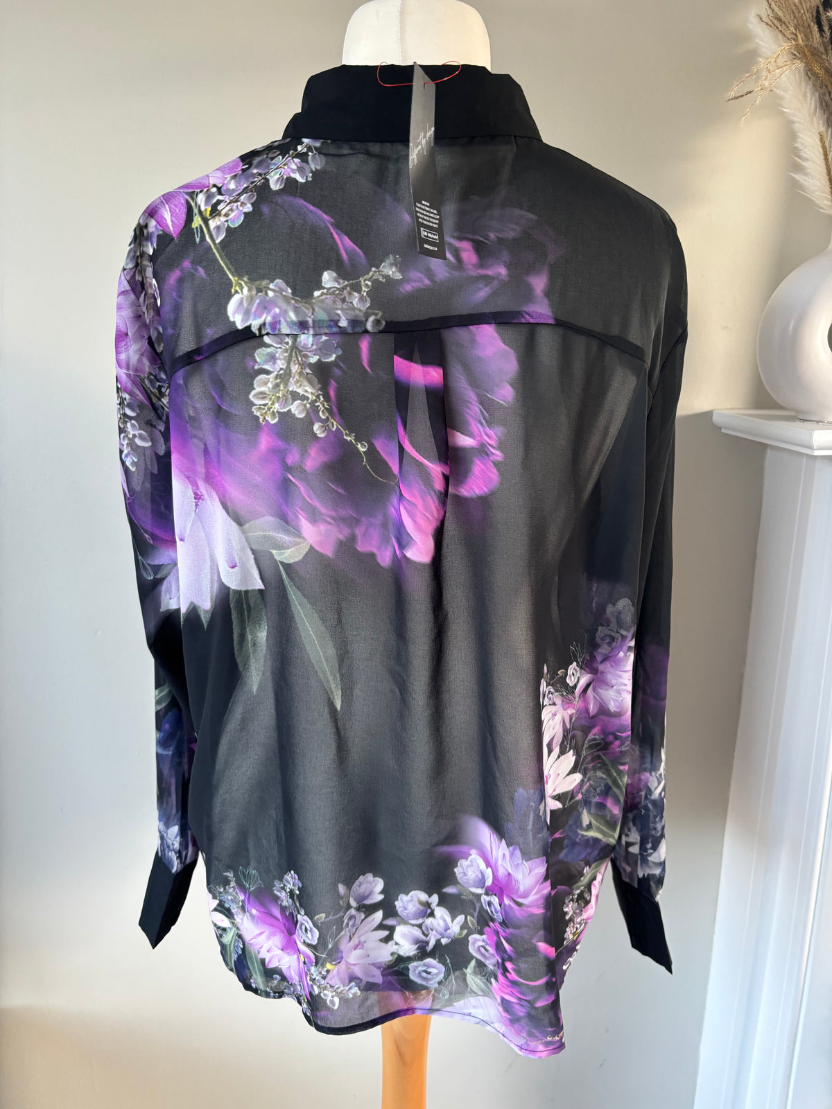 Floral printed purple and black blouse by Kaleidoscope size 18