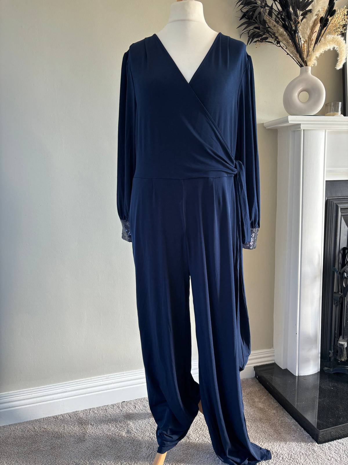 Together Navy Sequin Detail Jumpsuit Size 18