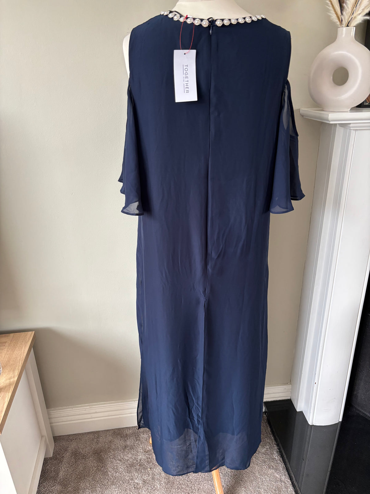 Navy Split Front Cold Shoulder Maxi Dress by Together size 20